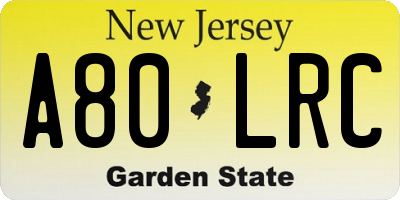 NJ license plate A80LRC