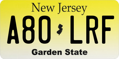 NJ license plate A80LRF