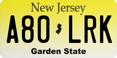 NJ license plate A80LRK