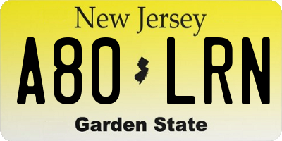 NJ license plate A80LRN
