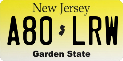 NJ license plate A80LRW