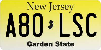 NJ license plate A80LSC