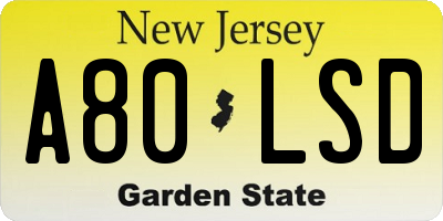 NJ license plate A80LSD
