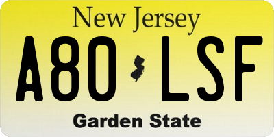 NJ license plate A80LSF