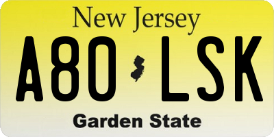 NJ license plate A80LSK