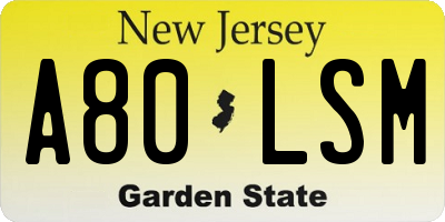 NJ license plate A80LSM
