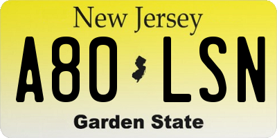 NJ license plate A80LSN