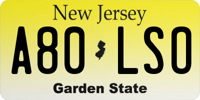 NJ license plate A80LSO