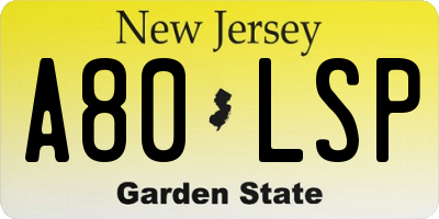 NJ license plate A80LSP