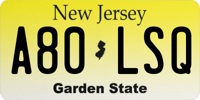 NJ license plate A80LSQ