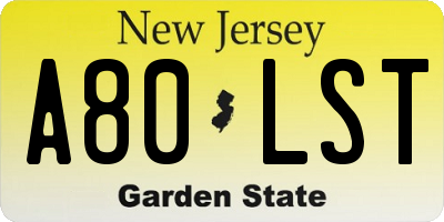 NJ license plate A80LST