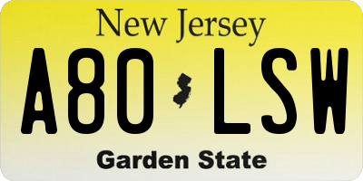 NJ license plate A80LSW