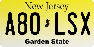 NJ license plate A80LSX