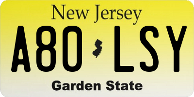 NJ license plate A80LSY
