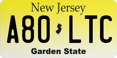 NJ license plate A80LTC