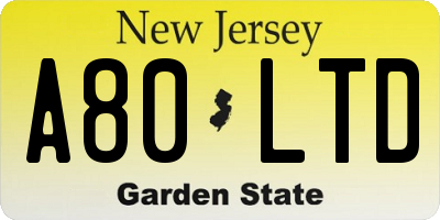 NJ license plate A80LTD