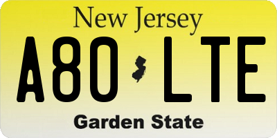 NJ license plate A80LTE