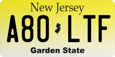 NJ license plate A80LTF
