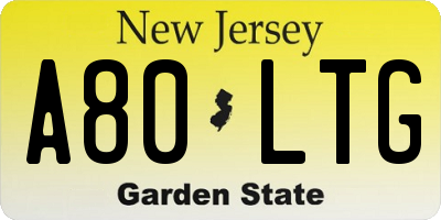 NJ license plate A80LTG