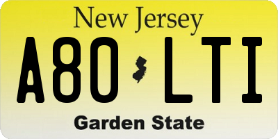 NJ license plate A80LTI