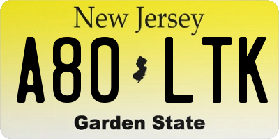 NJ license plate A80LTK