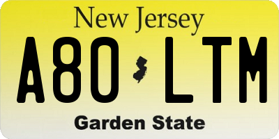 NJ license plate A80LTM