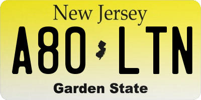 NJ license plate A80LTN