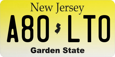 NJ license plate A80LTO