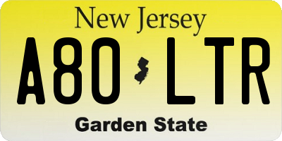 NJ license plate A80LTR