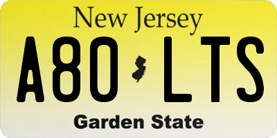 NJ license plate A80LTS