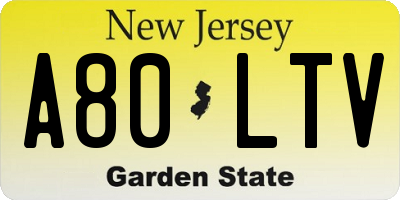 NJ license plate A80LTV