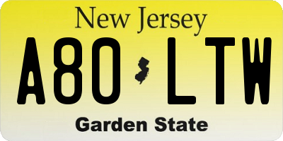 NJ license plate A80LTW