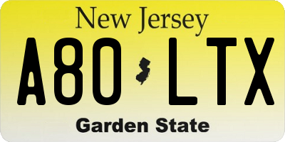 NJ license plate A80LTX