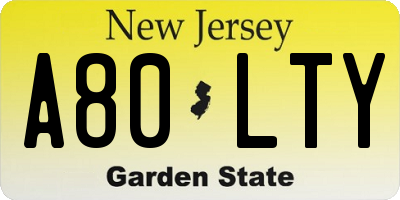 NJ license plate A80LTY