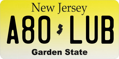 NJ license plate A80LUB