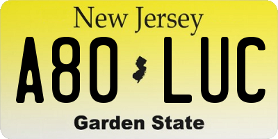 NJ license plate A80LUC