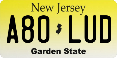NJ license plate A80LUD