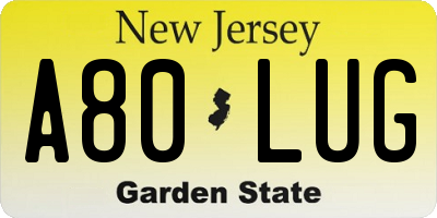 NJ license plate A80LUG