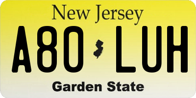 NJ license plate A80LUH