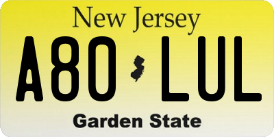 NJ license plate A80LUL