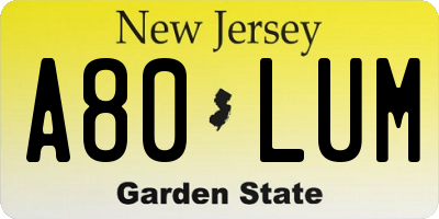 NJ license plate A80LUM