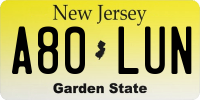 NJ license plate A80LUN