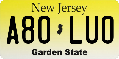 NJ license plate A80LUO