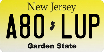 NJ license plate A80LUP