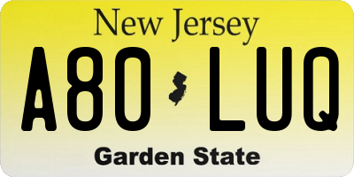 NJ license plate A80LUQ