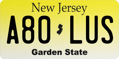 NJ license plate A80LUS