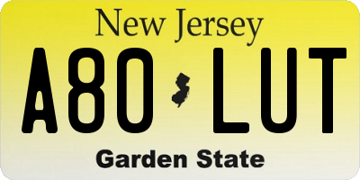NJ license plate A80LUT