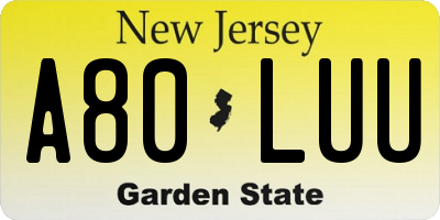 NJ license plate A80LUU