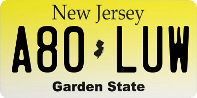 NJ license plate A80LUW