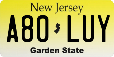NJ license plate A80LUY